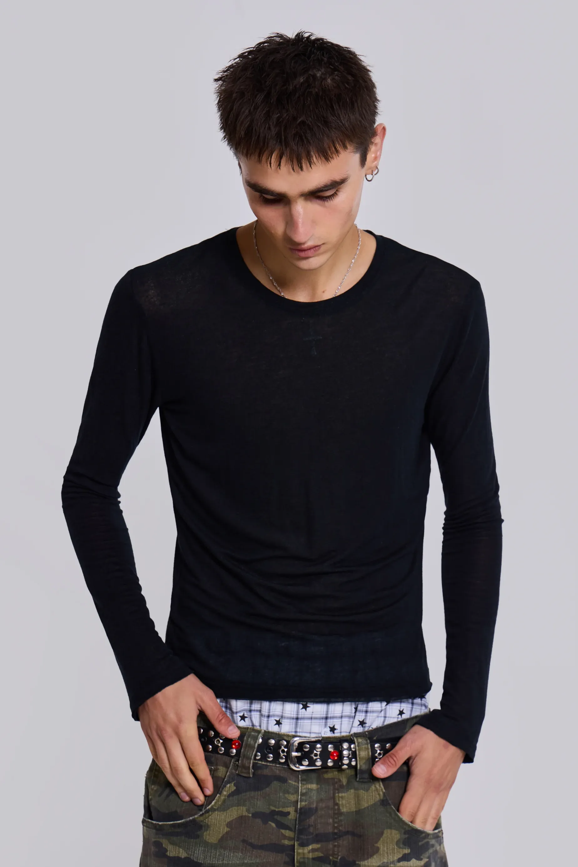 Jaded London Black Mist Long Sleeve Top- Tops