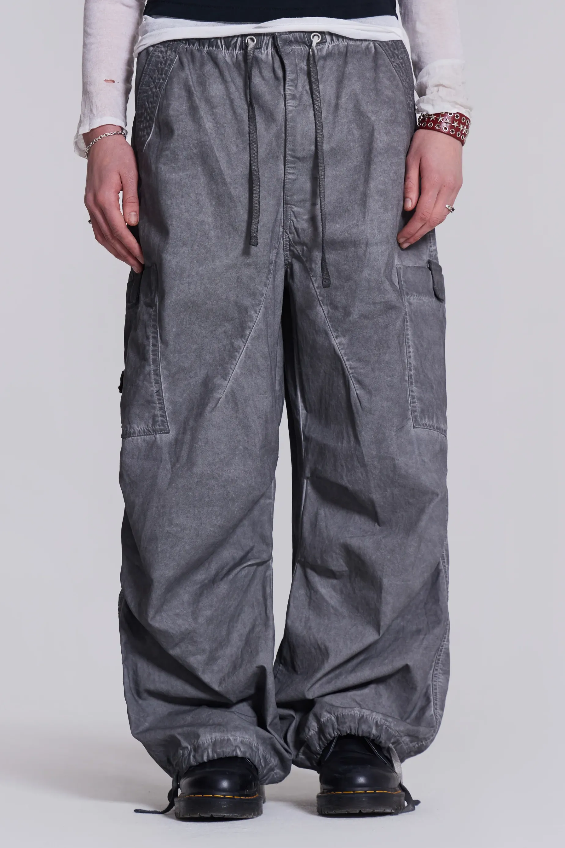 Jaded London Black Oil Wash Parachute Pants- Parachute Pants | Parachute Pants