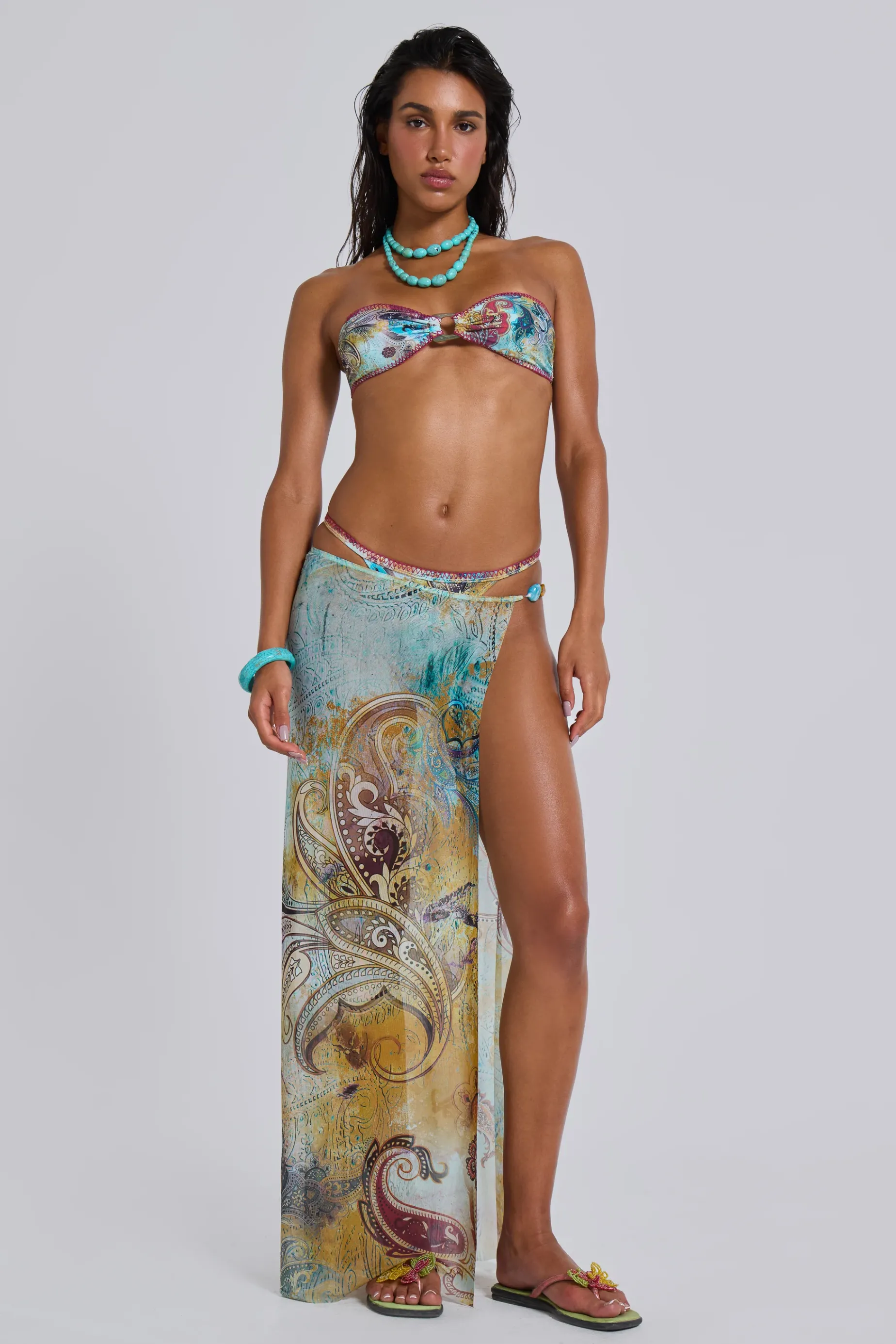 Jaded London Daria Mesh Maxi Sarong Skirt With Beaded Trim-Women Beach Cover Ups | Beach Skirts & Dresses