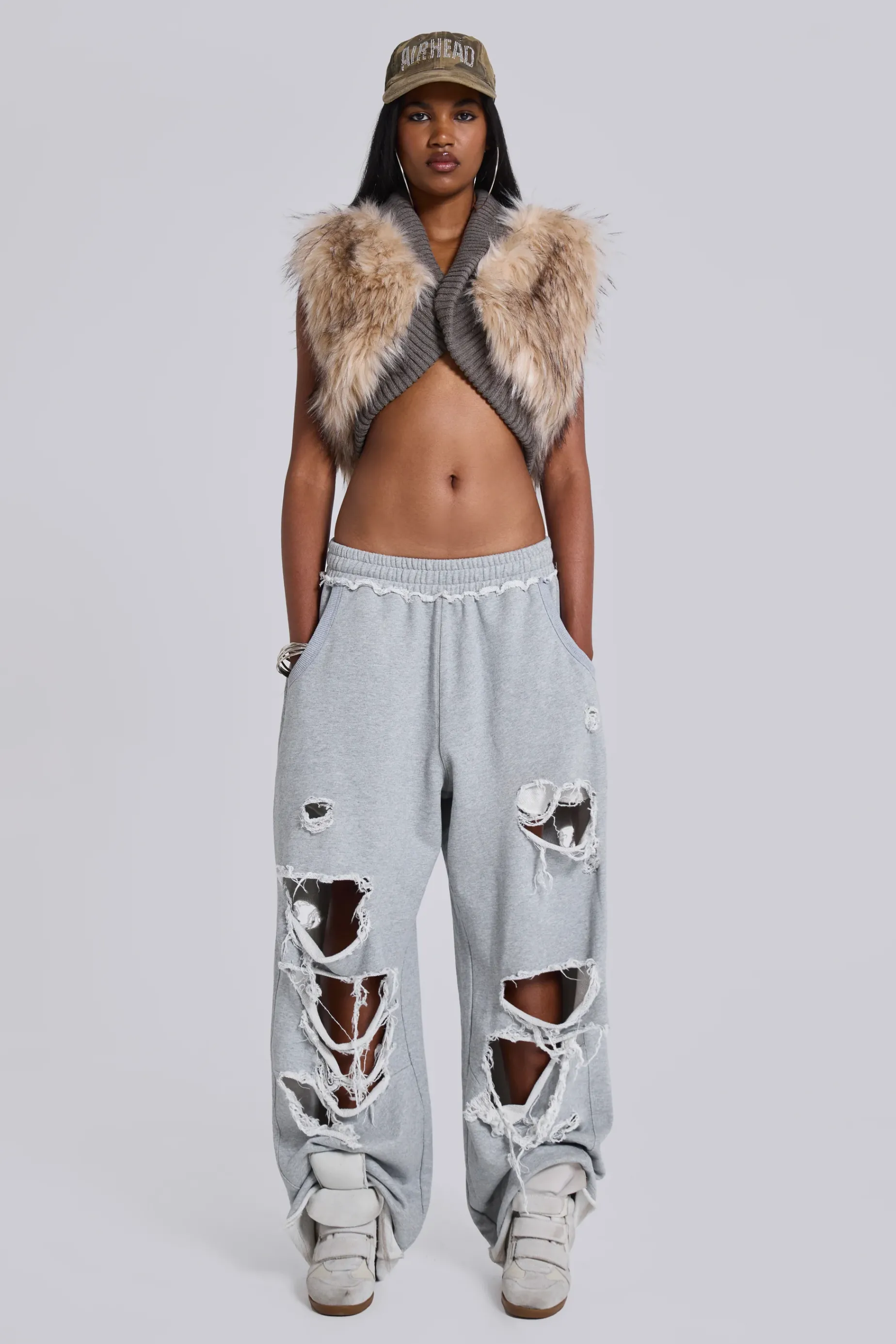 Jaded London Distressed Grey Marl Baggy Monster Joggers-Women Baggy Joggers & Sweatpants | Joggers & Sweatpants