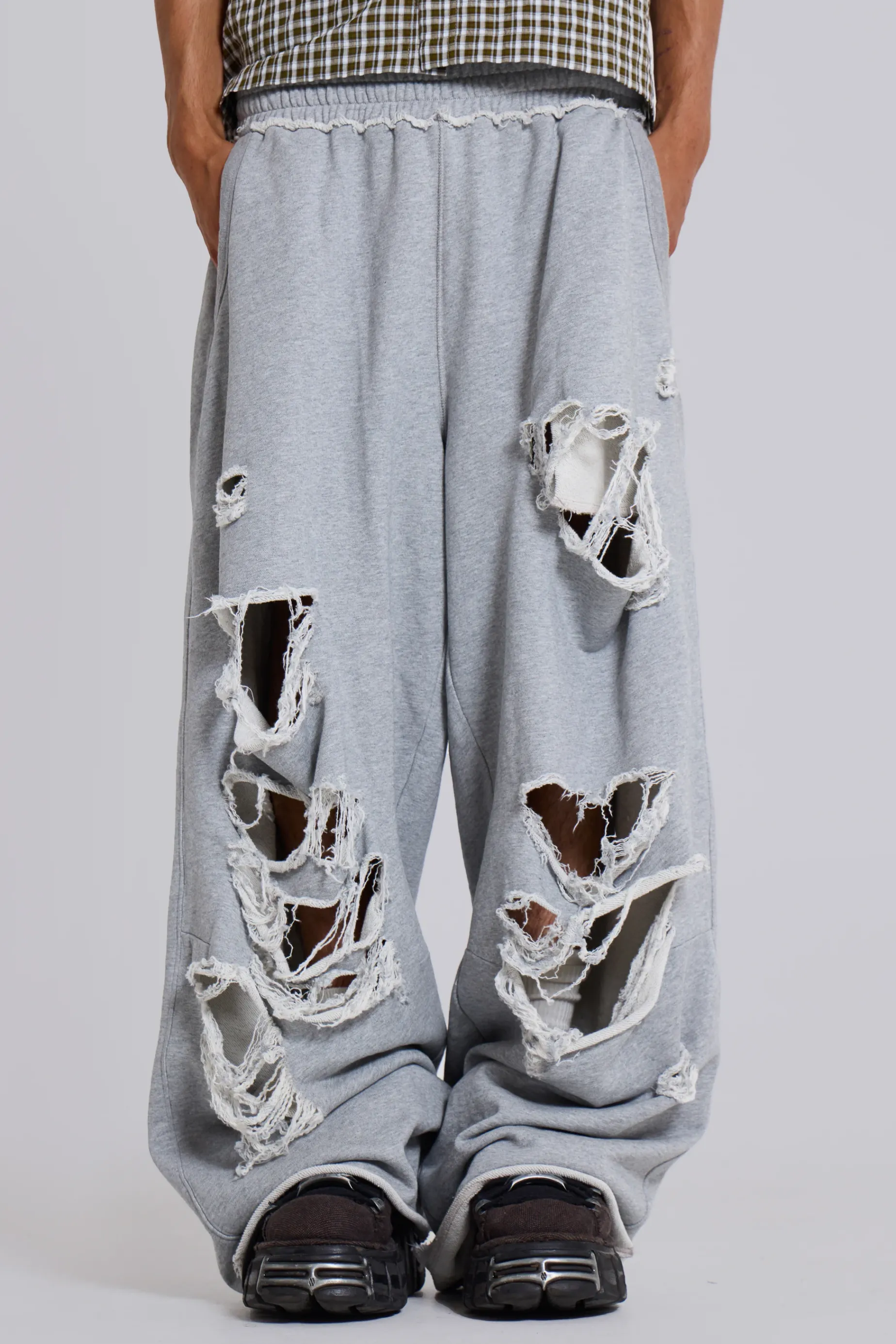 Jaded London Distressed Grey Marl Baggy Monster Joggers- Joggers & Sweatpants | Baggy Joggers & Sweatpants