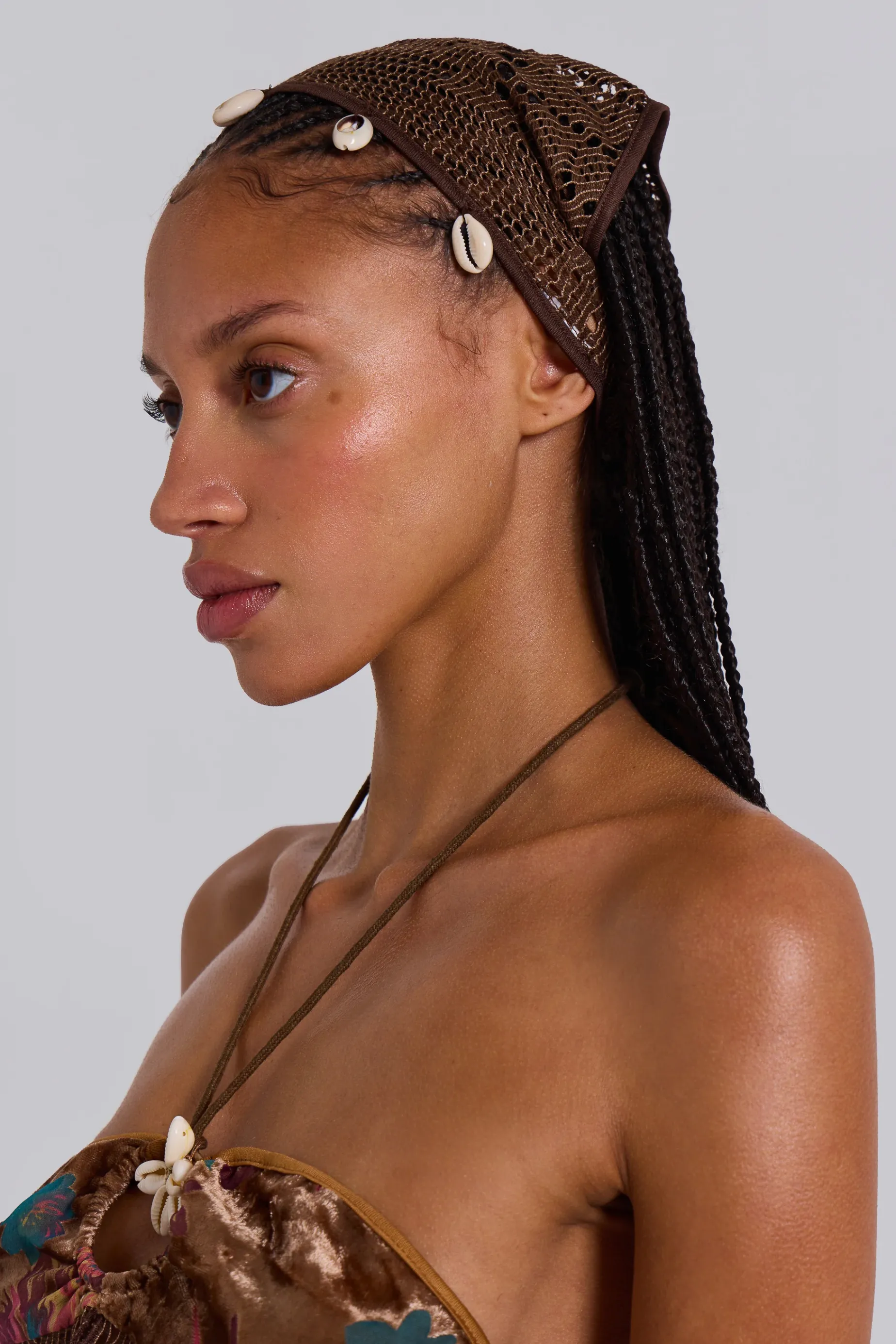 Jaded London Eliana Crochet Knit Bandana with Shell Trim-Women Accessories | Beach Co-Ords