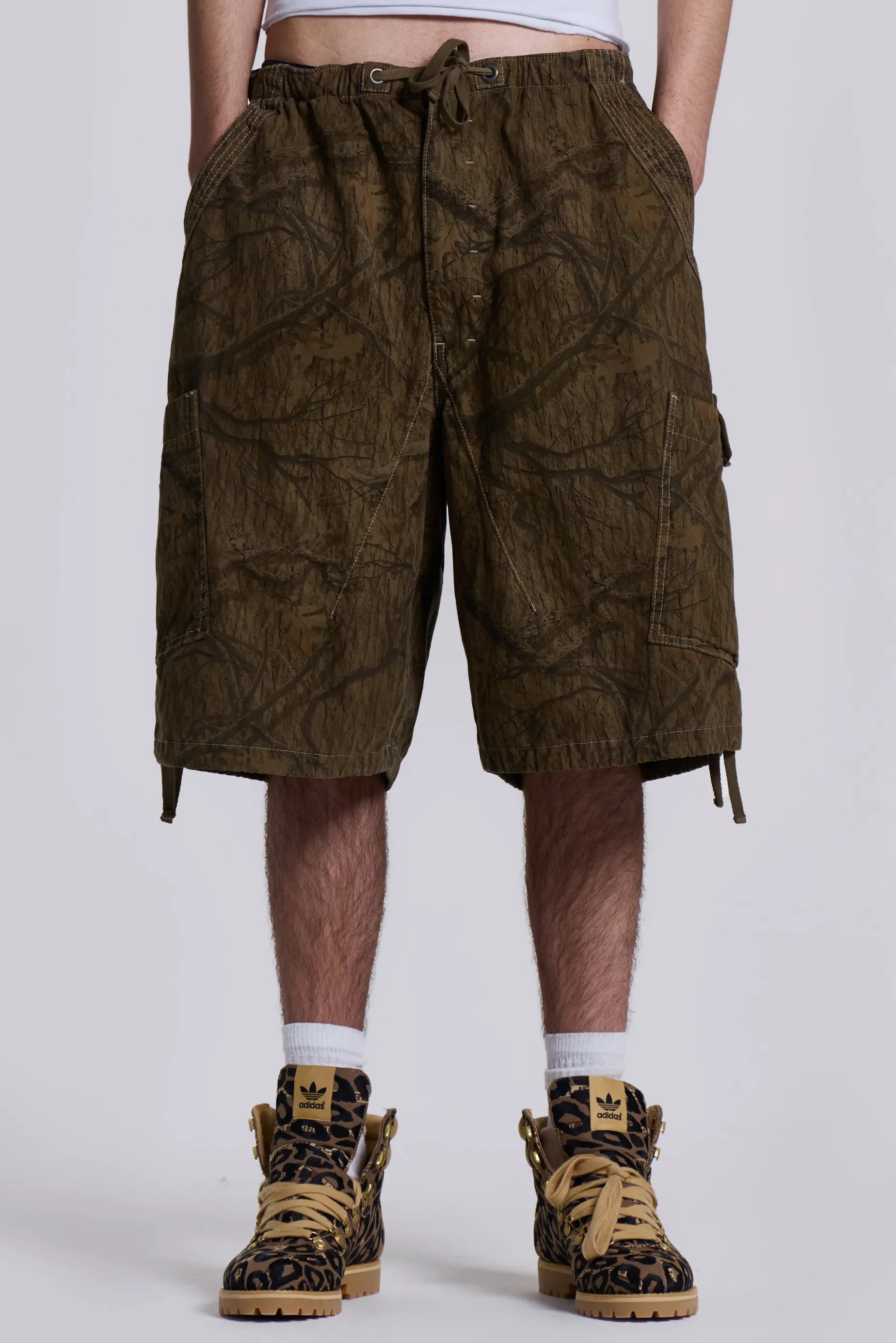 Jaded London Forest Camo Parachute Shorts- Jorts & Shorts | Parachute Pants