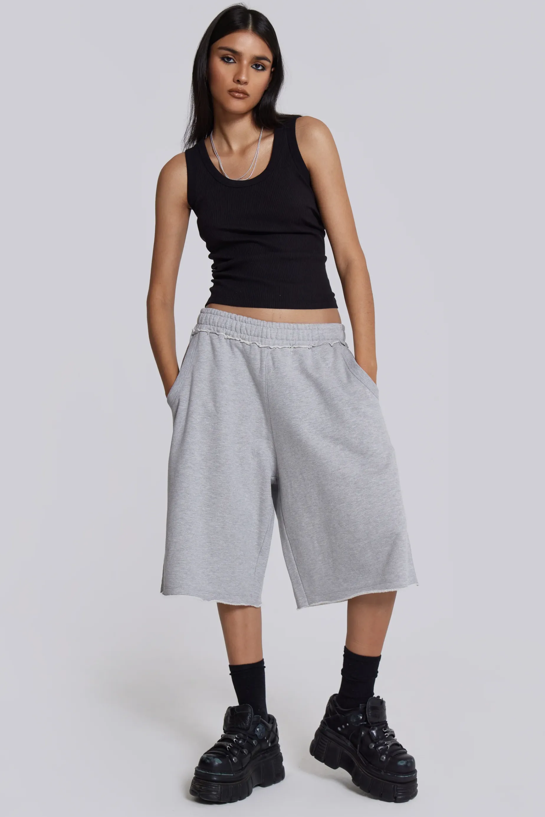 Jaded London Grey Marl Monster Jogger Shorts-Women Shorts & Jorts | Shorts & Jorts