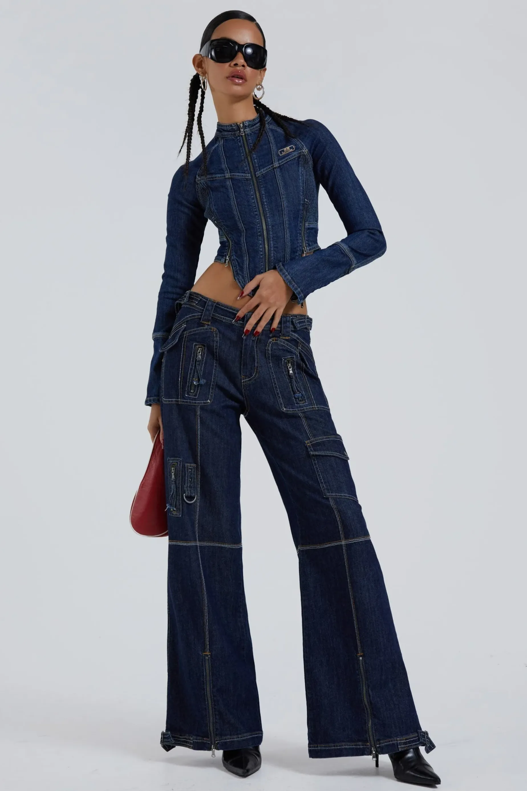 Jaded London Hudson Indigo Denim Wash Cargo Jeans-Women Statement Jeans | Jeans