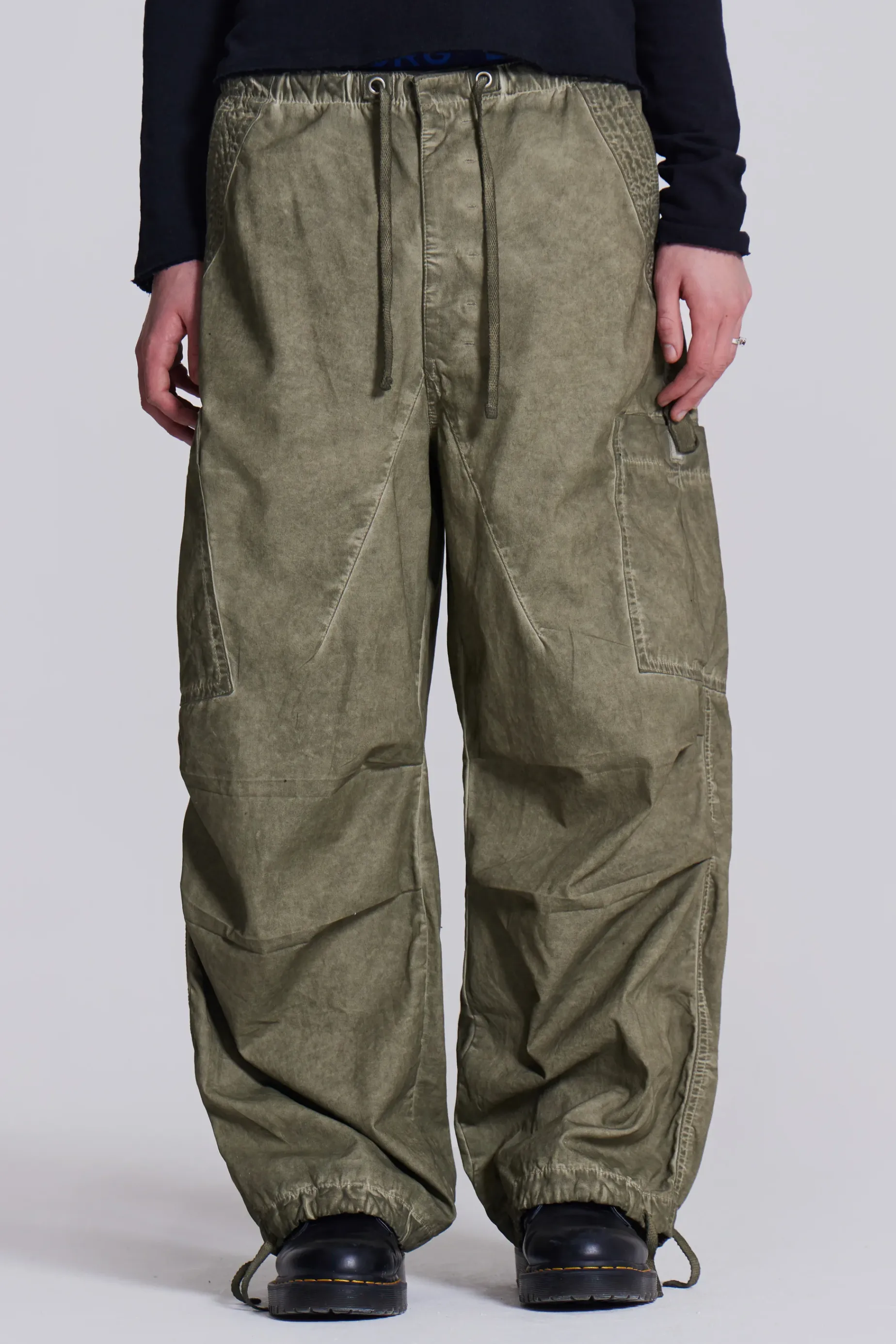 Jaded London Khaki Oil Wash Parachute Pants- Parachute Pants | Parachute Pants