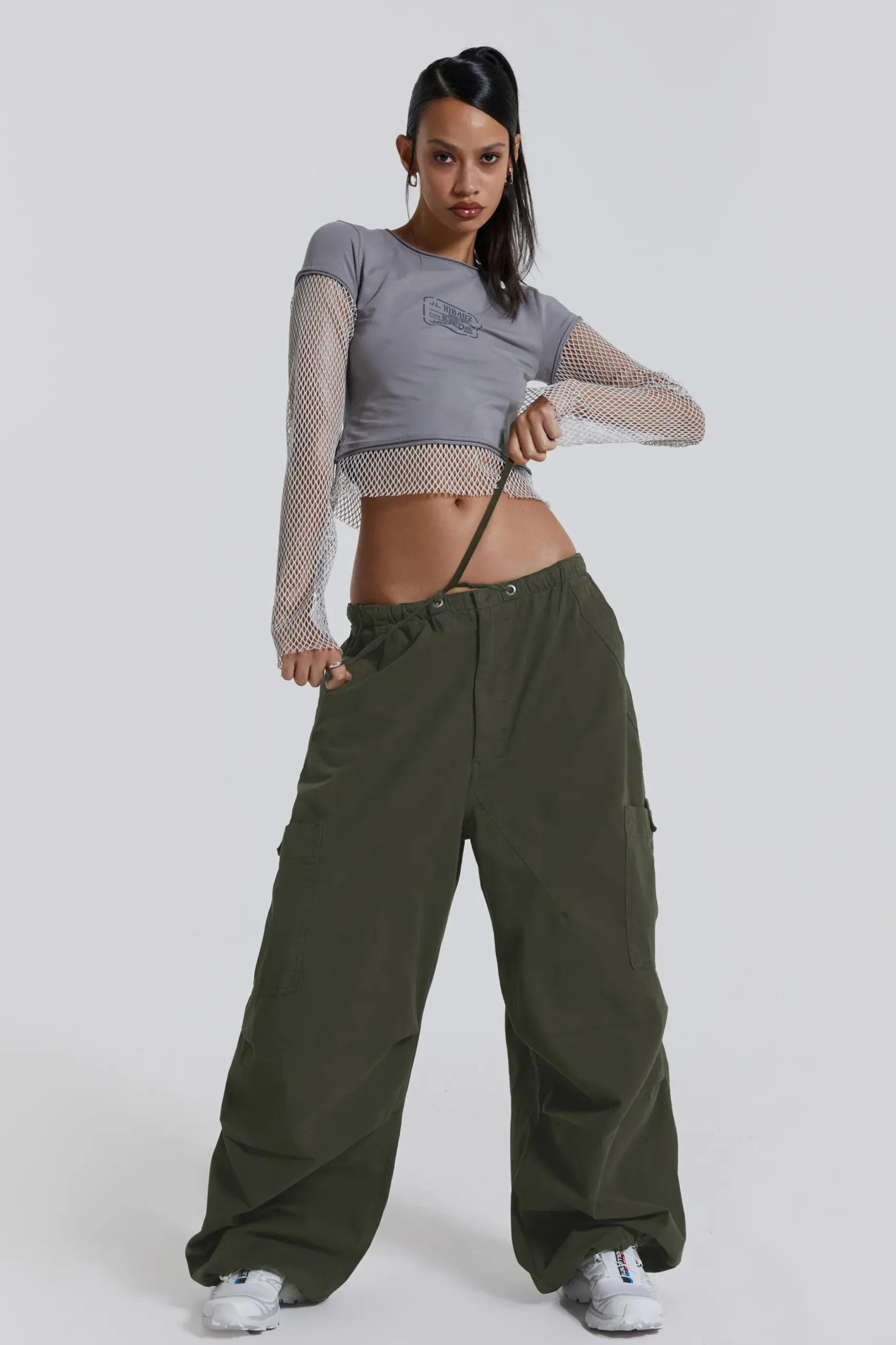 Jaded London Khaki Parachute Cargo Pants-Women Cargo Pants | Parachute Pants