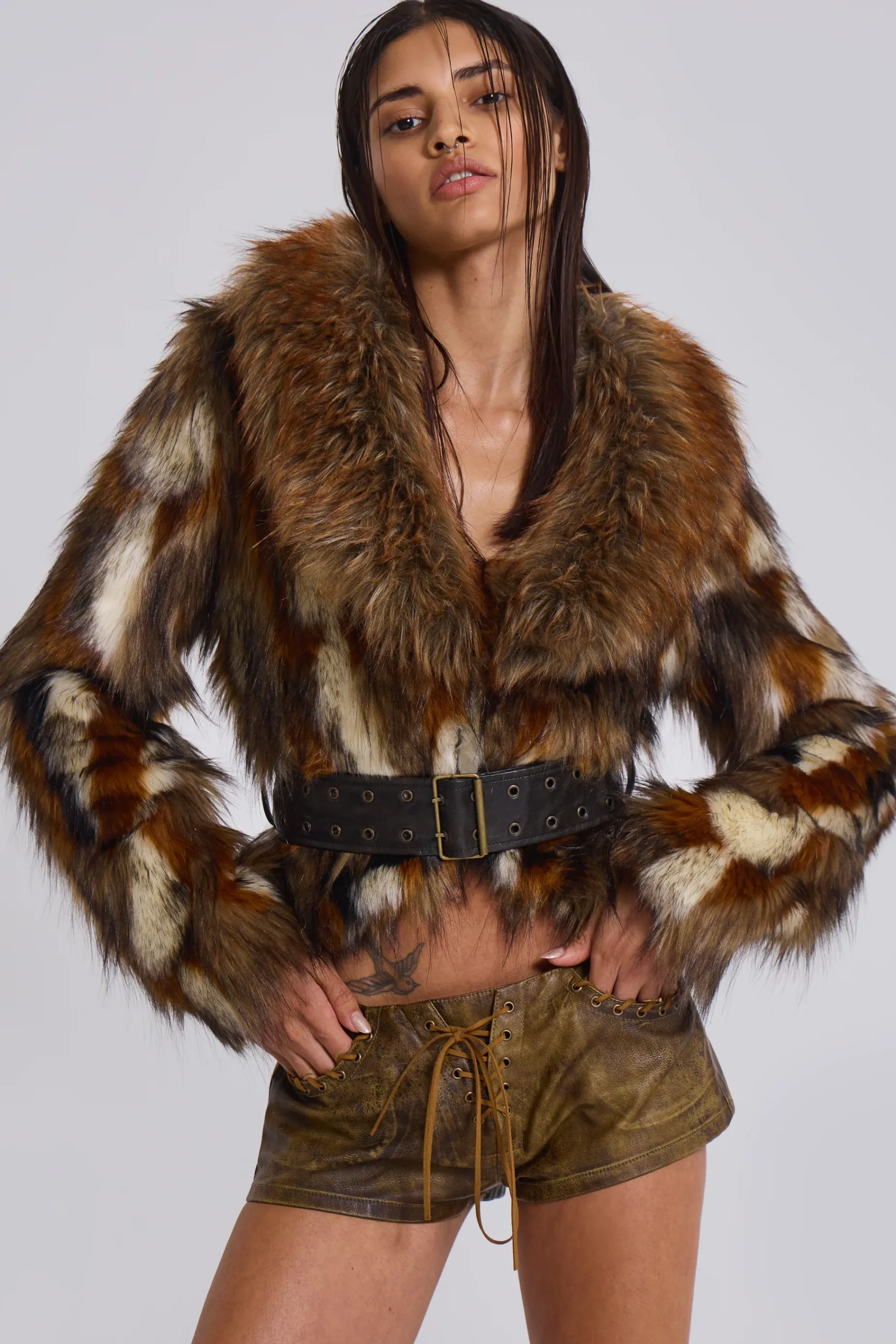 Jaded London Mesconda Faux Fur Belted Jacket-Women Faux Fur Jackets & Coats | Jackets