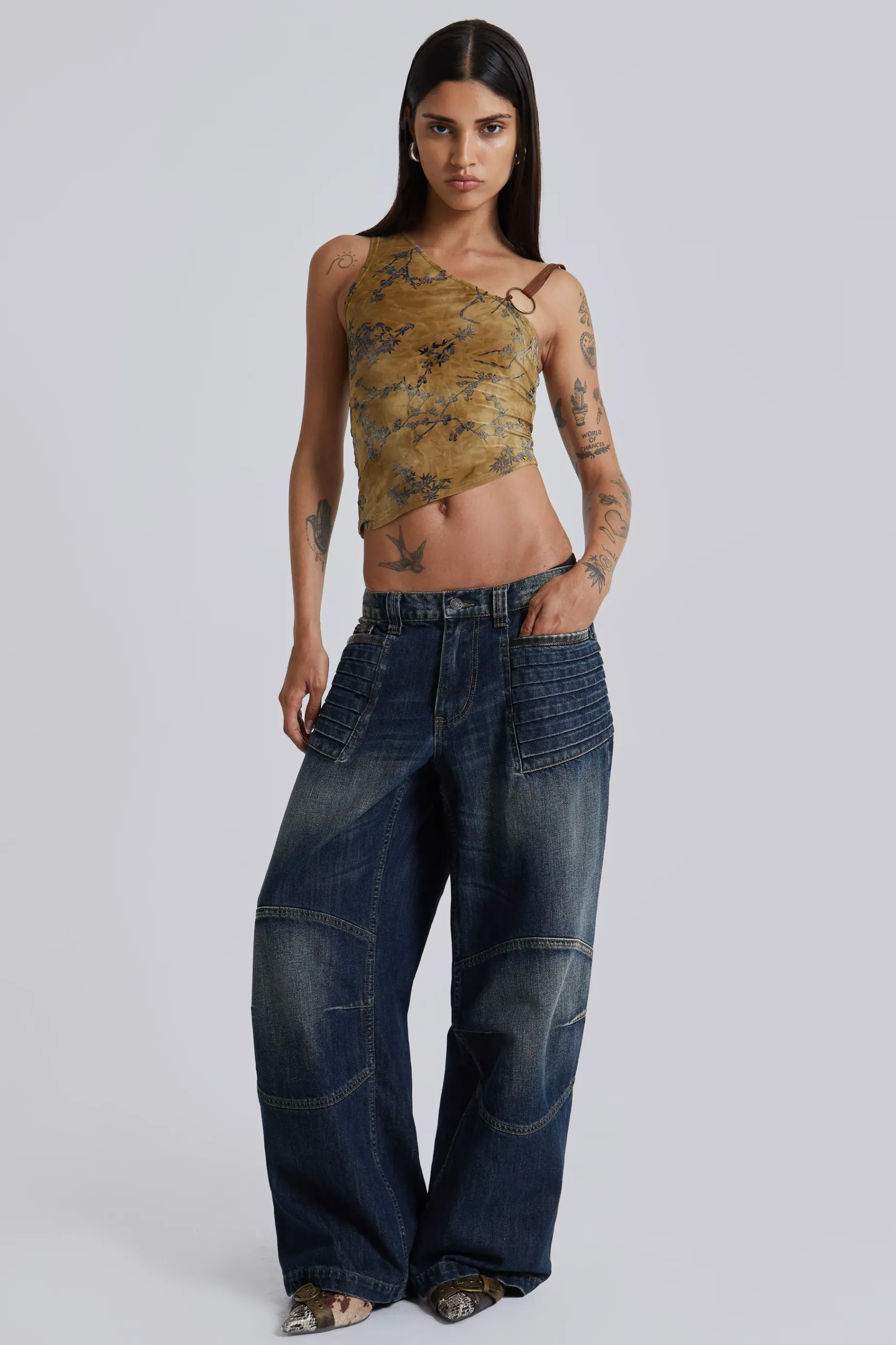Jaded London Mid Blue Crash Biker Colossus Jeans-Women Baggy Jeans | Colossus Jeans