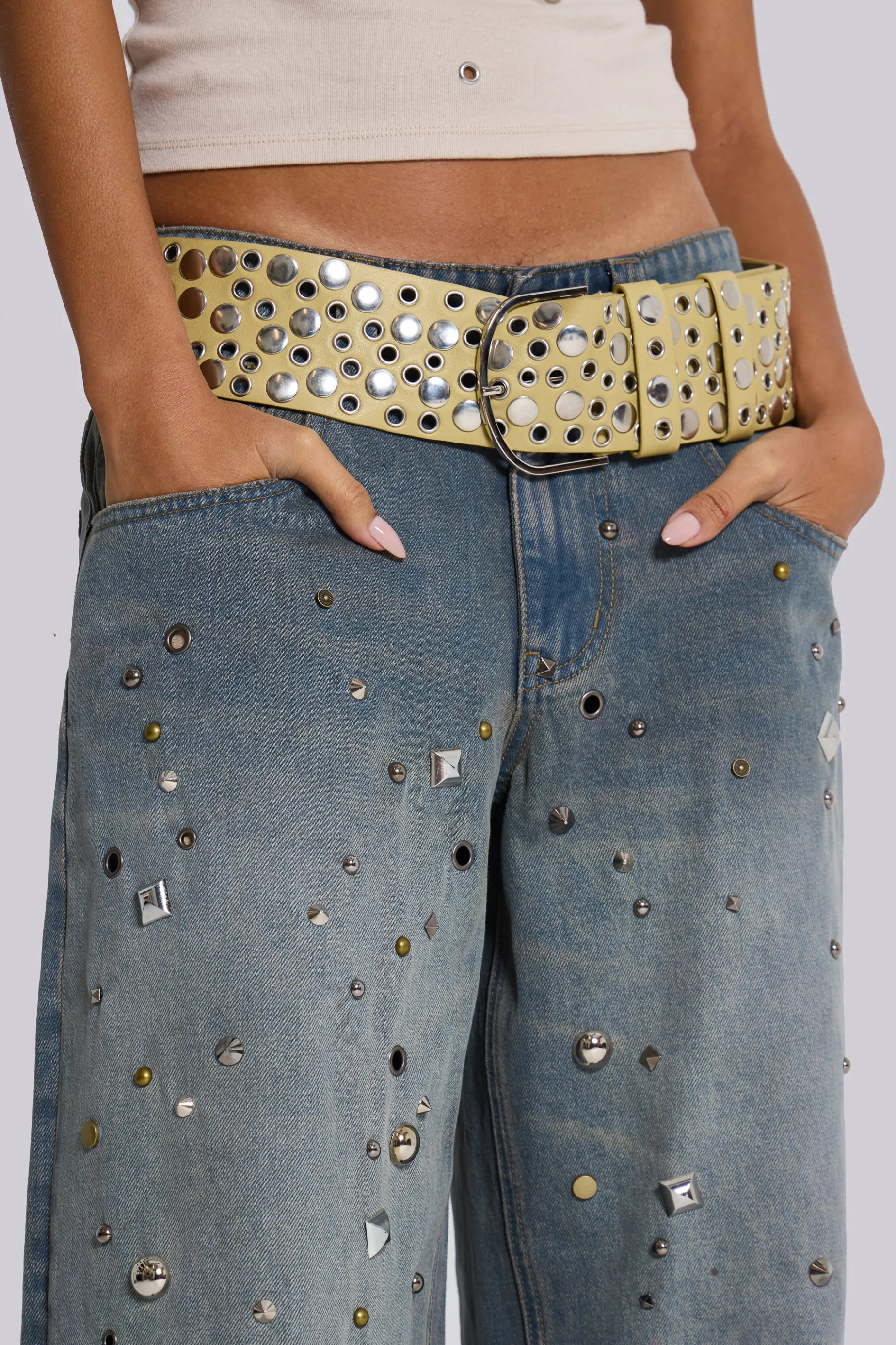 Jaded London Osmium Studded Belt In Beige-Women Accessories | Accessories