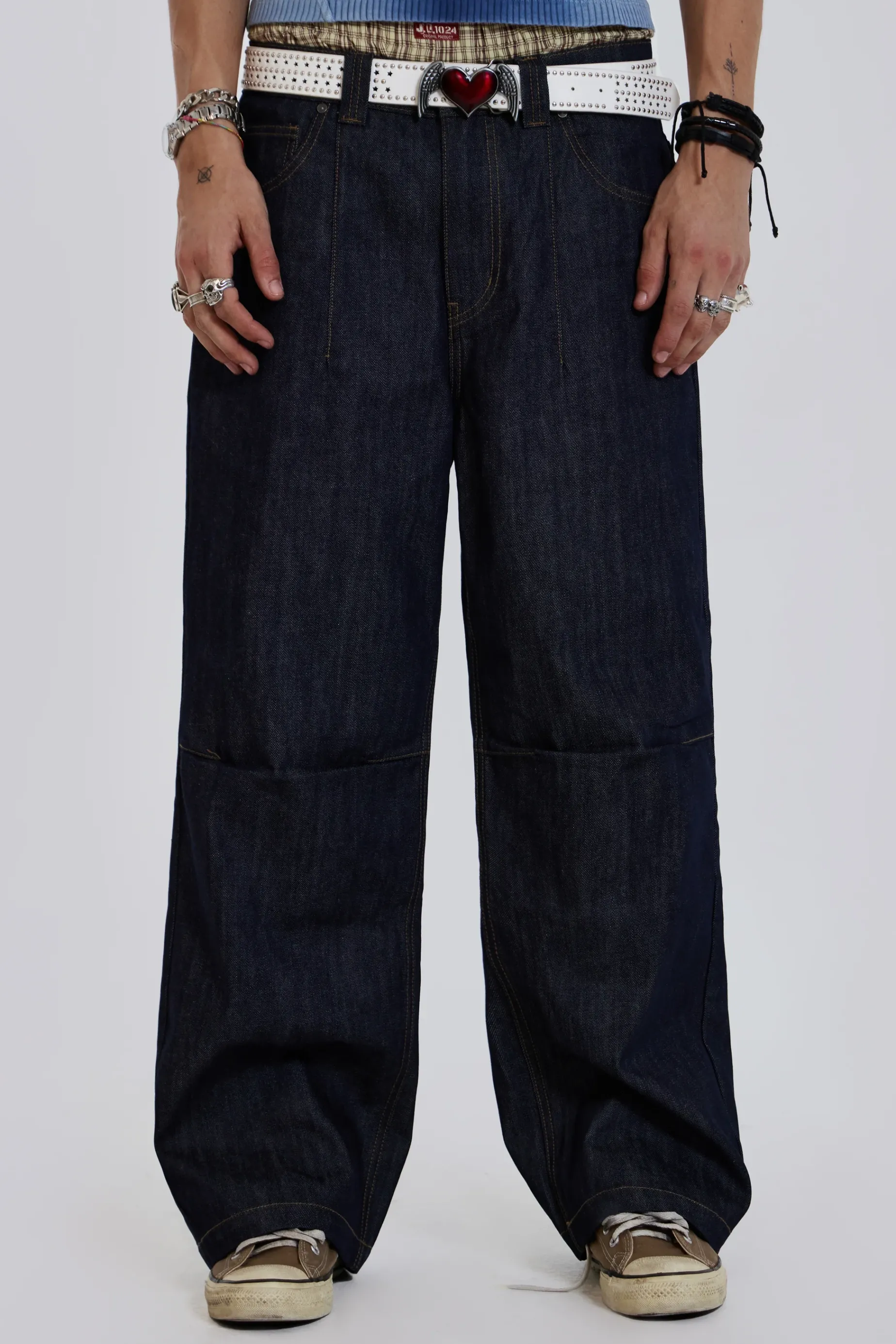 Jaded London Raw Blue Denim Razor Jeans- Baggy Jeans