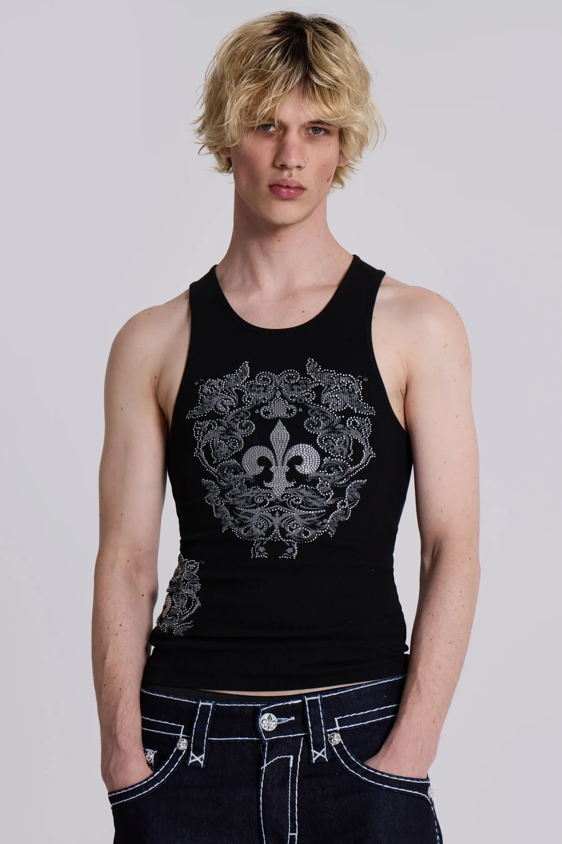 Jaded London Rock Revival Black Fleur De Lis Vest- T-shirts & Vests | Tops