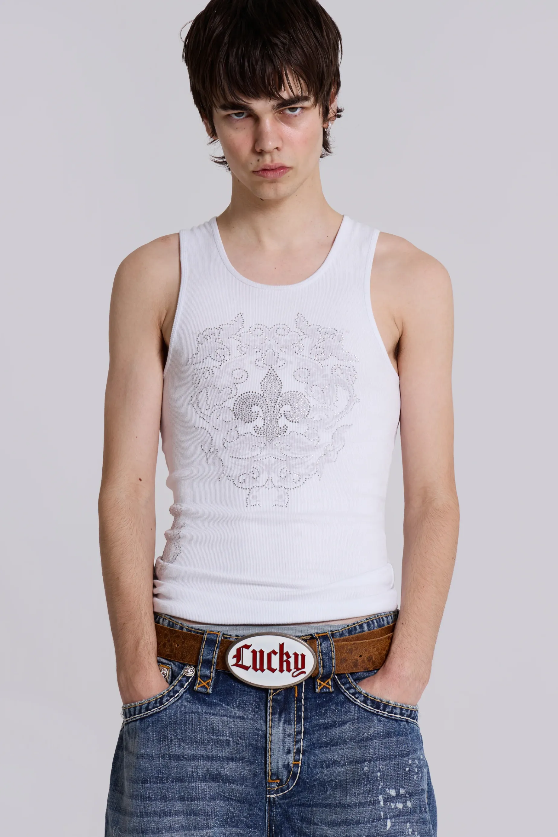 Jaded London Rock Revival White Fleur De Lis Vest- T-shirts & Vests | Tops