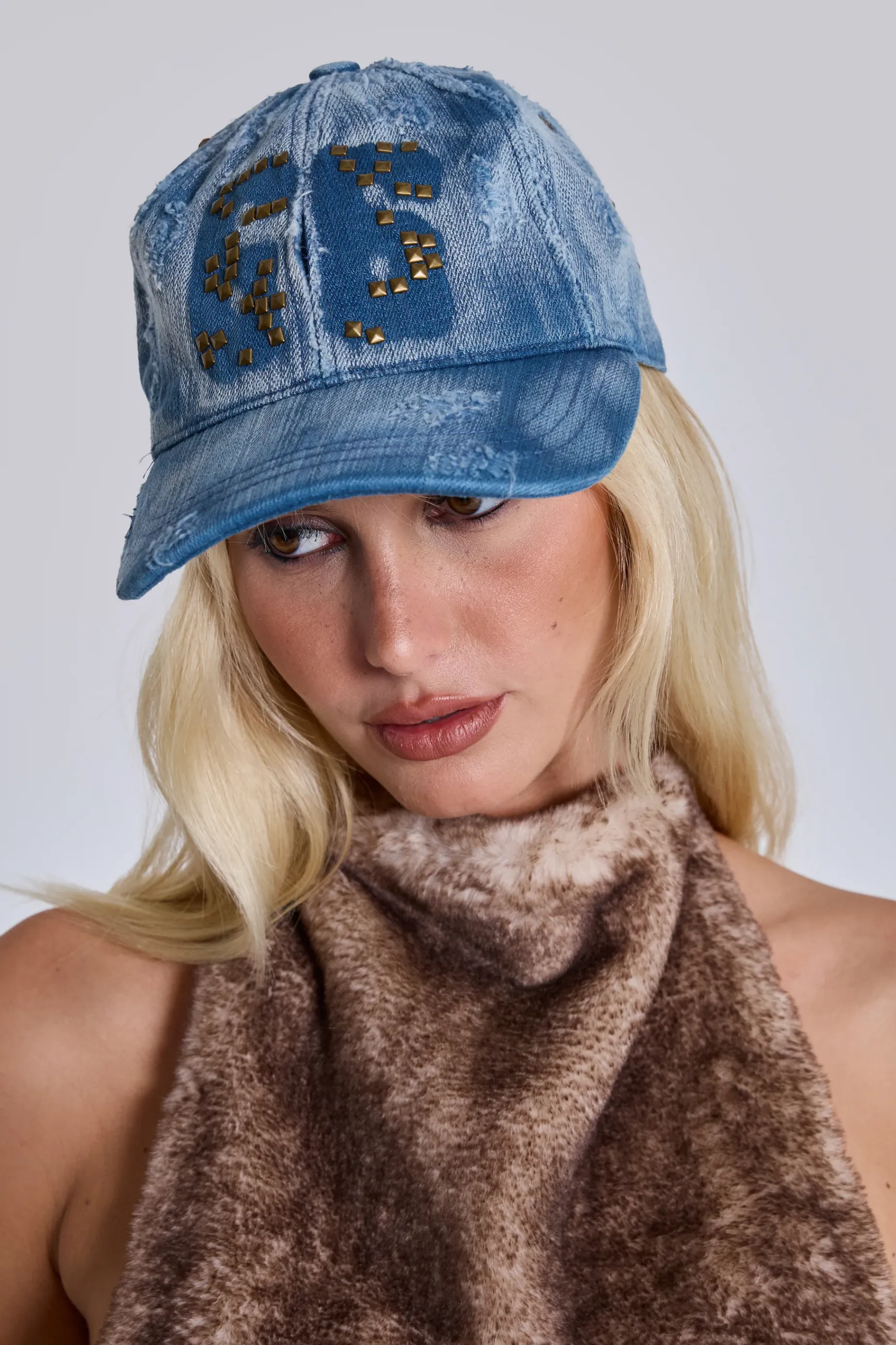 Jaded London Route 66 Distressed Studded Cap-Women Accessories
