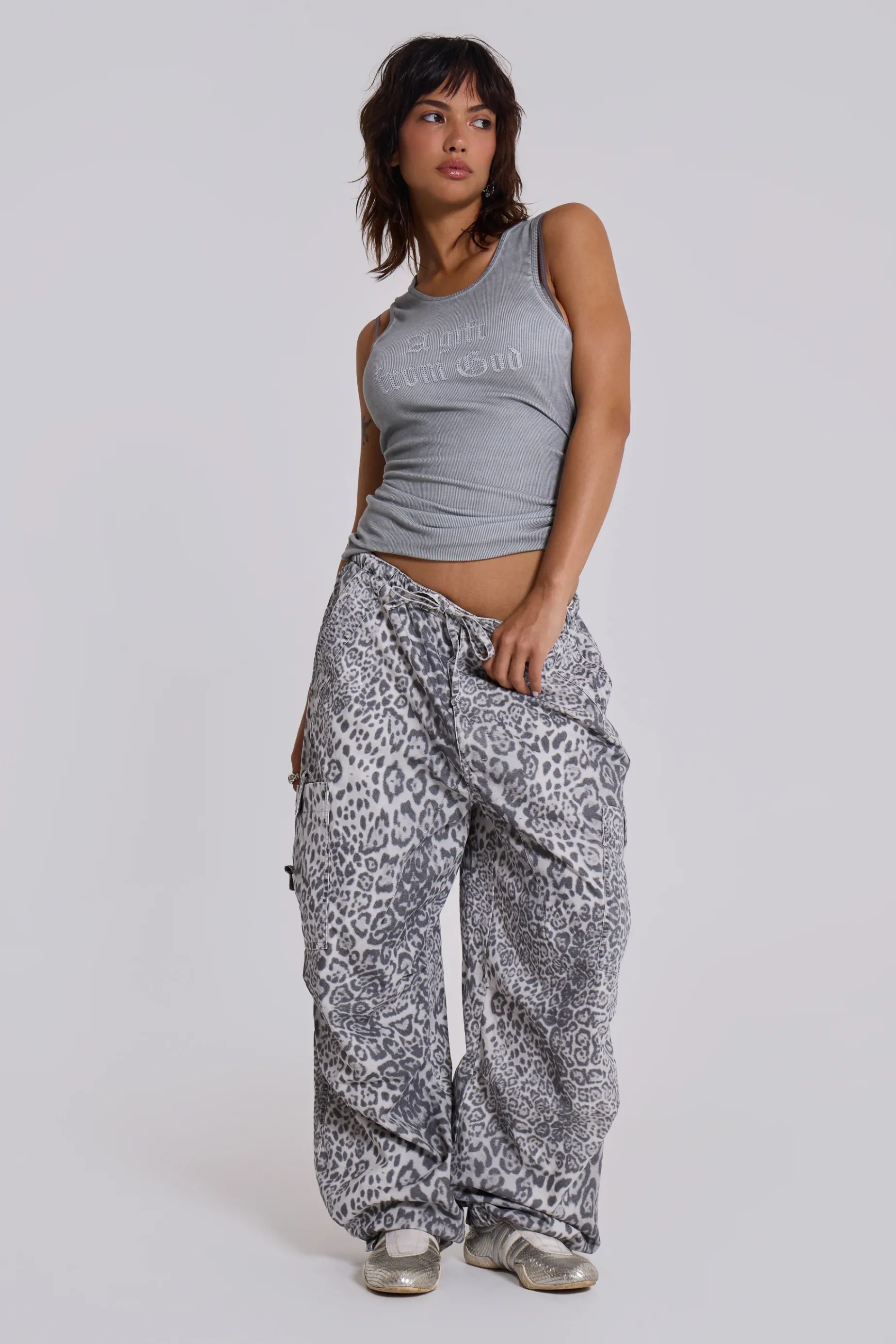 Jaded London Snow Leopard Parachute Pants-Women Cargo Pants | Parachute Pants