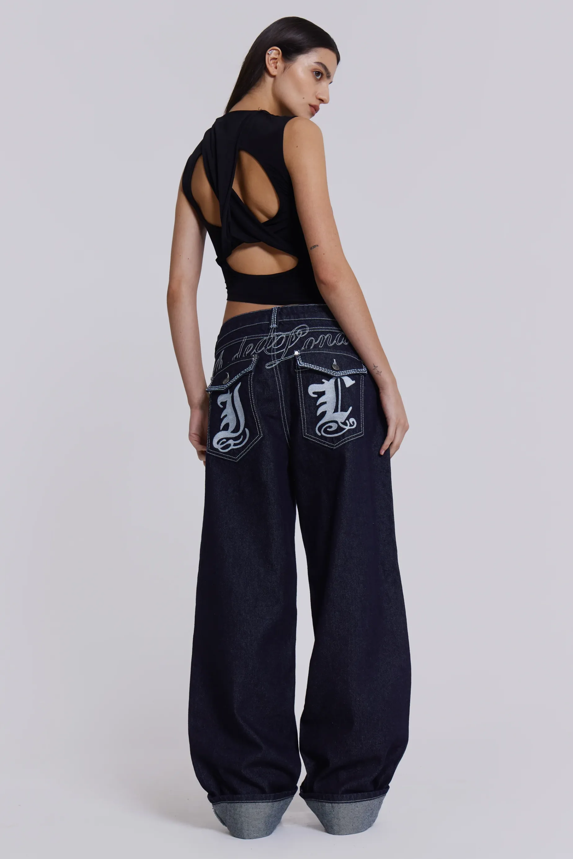 Jaded London Sonic Embroidered Baggy Jeans In Indigo-Women Baggy Jeans | Jeans
