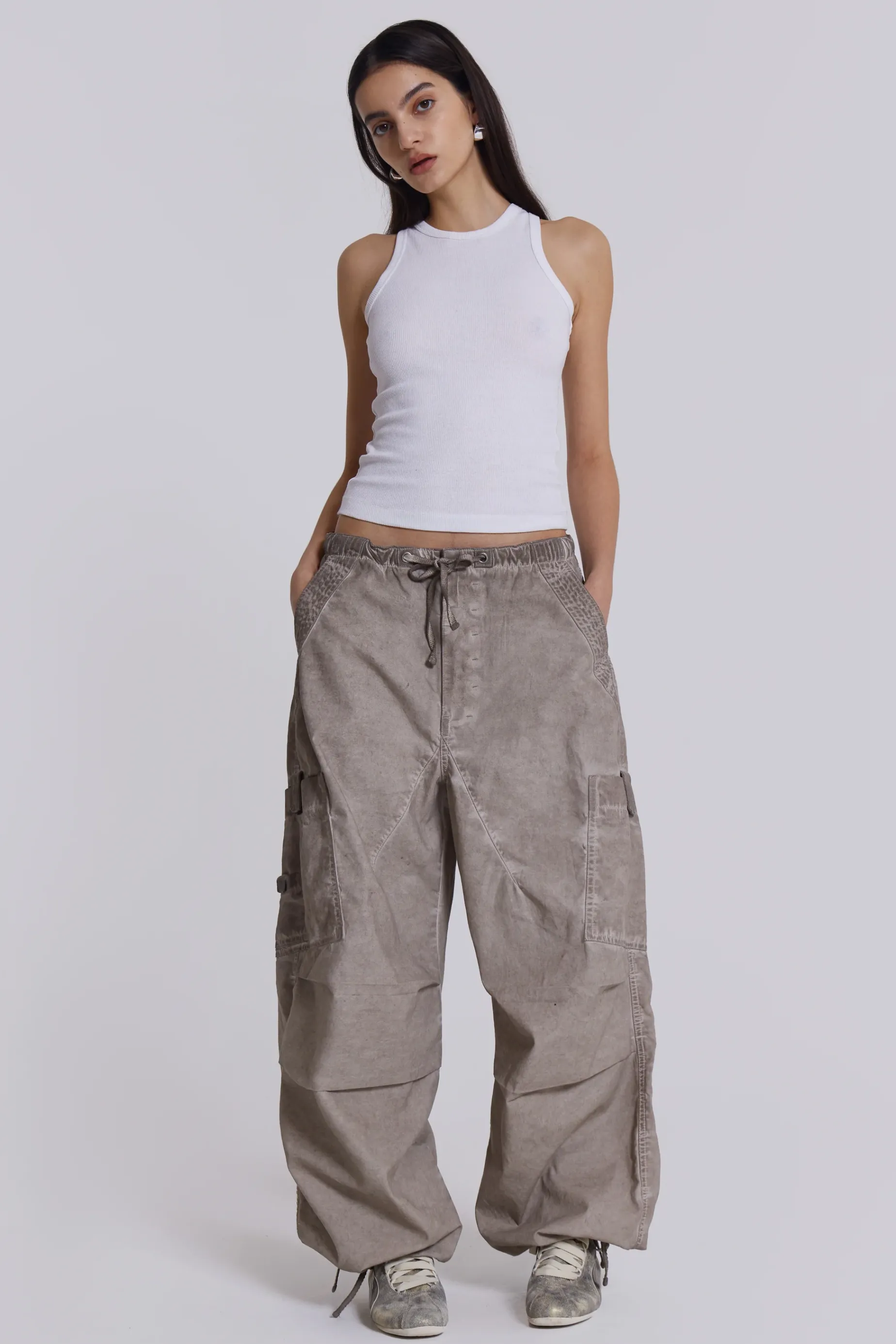 Jaded London Stone Oil Wash Parachute Pants-Women Cargo Pants | Parachute Pants