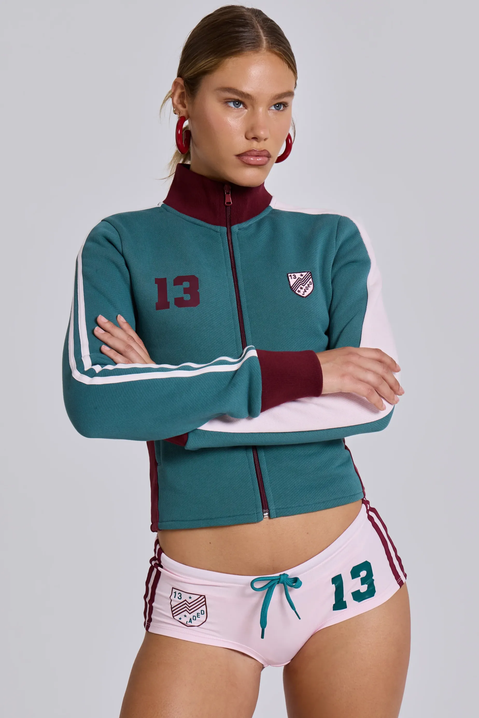Jaded London Teal Green No.13 Football Track Top-Women Hoodies & Sweatshirts | Hoodies & Sweatshirts
