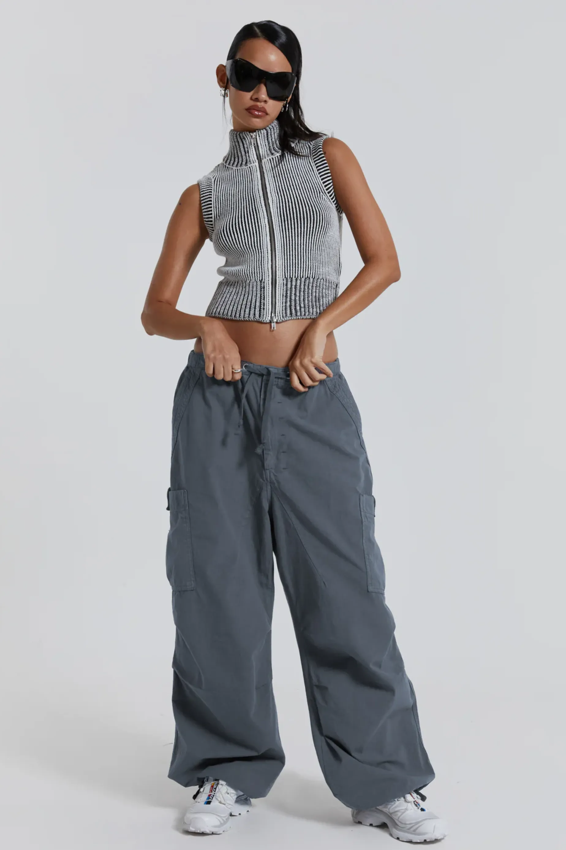 Jaded London Vintage Grey Parachute Cargo Pants-Women Cargo Pants | Parachute Pants