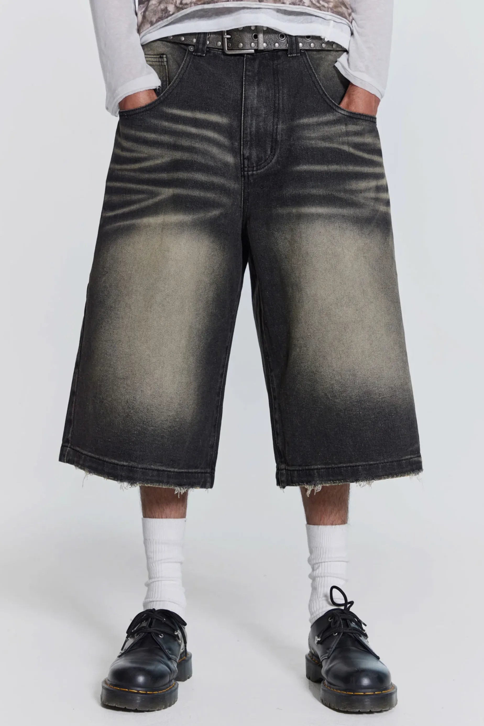 Jaded London Washed Black Colossus Jorts- Jorts & Shorts | Jorts