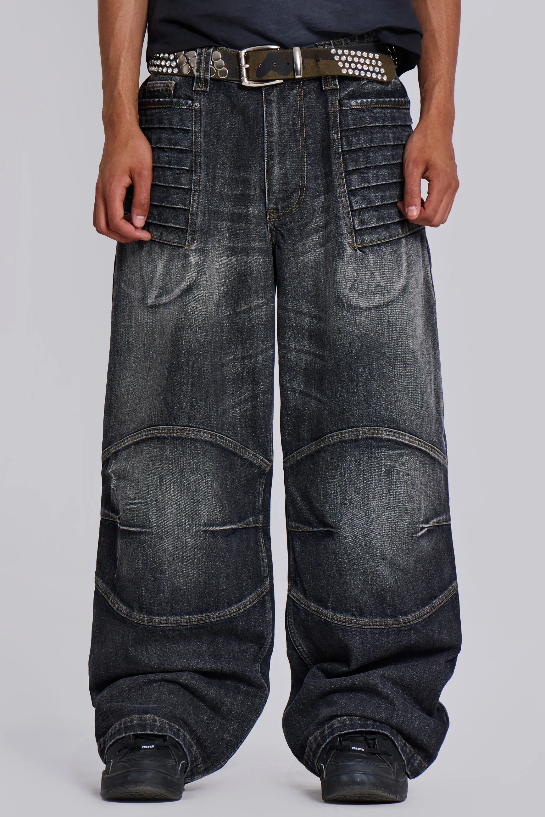 Jaded London Washed Black Crash Biker Colossus Jeans- Baggy Jeans | Colossus Jeans